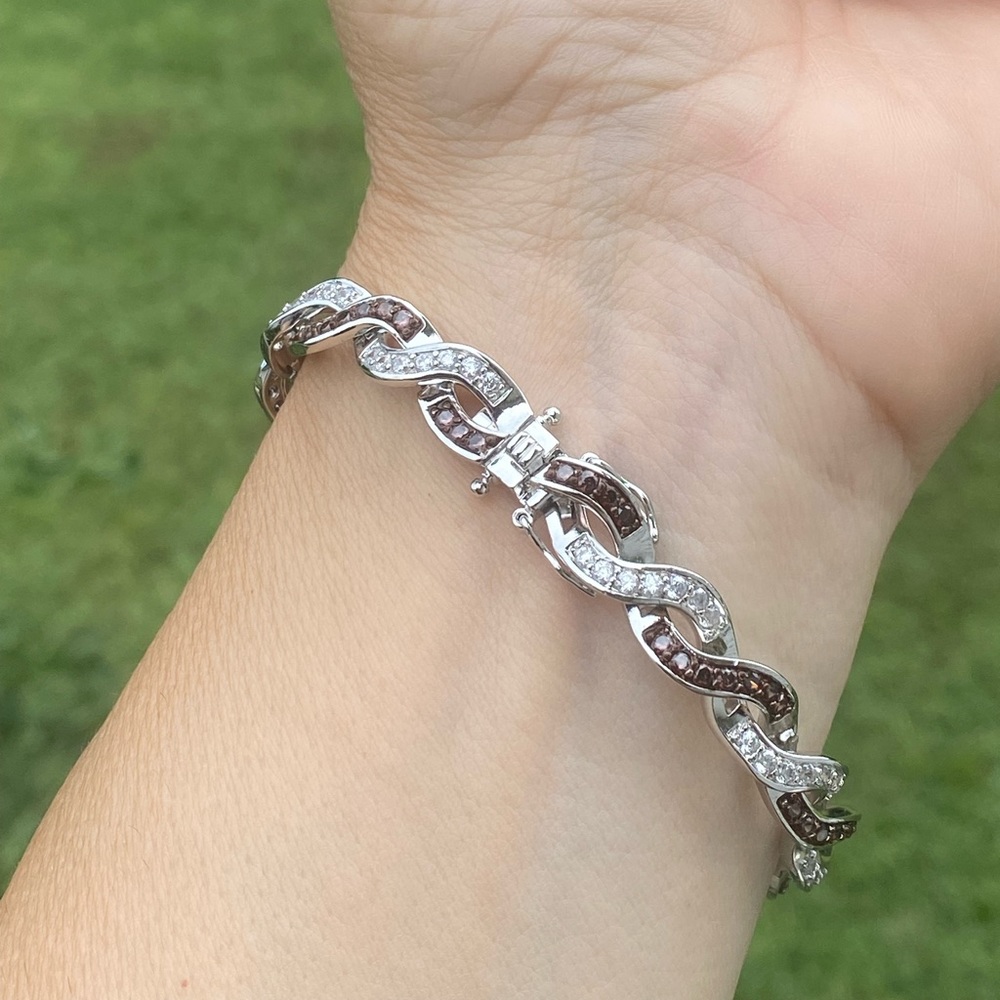 Danbury Mint Sterling Silver bracelet w/ mocha & clear simulated diamonds - Picture 14 of 16